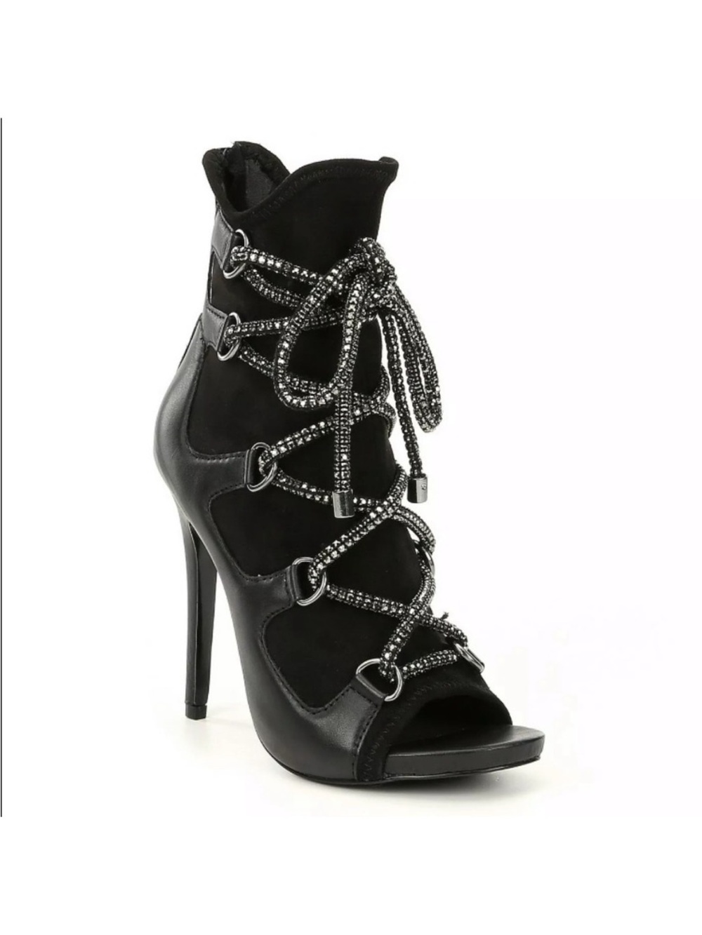 Steve Madden Black Lace-Up Peep-Toe Ankle Boots - Women Size 8.5 - Picture 6 of 9